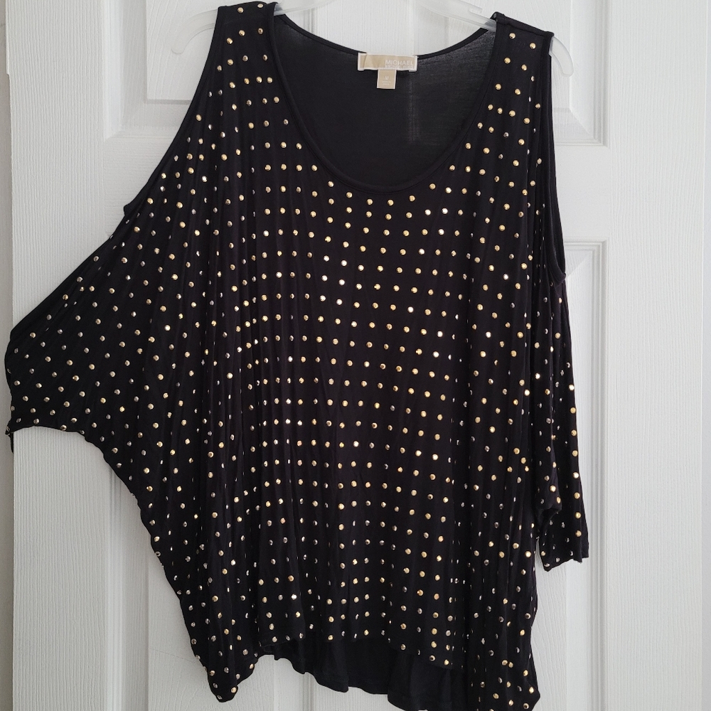 Michael Kors cold shoulder blouse w golden sequins